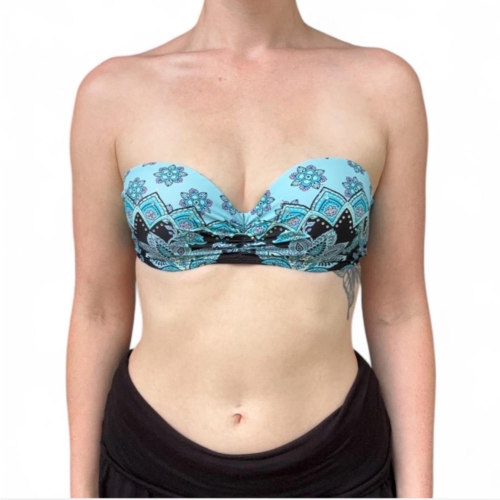 Y2K Paisley Blue and Black Strapless Bikini Top
